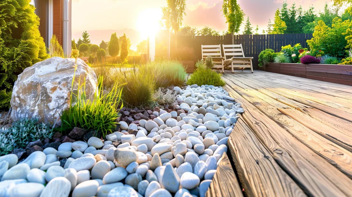 Professional landscape construction with stone pathways and native plantings